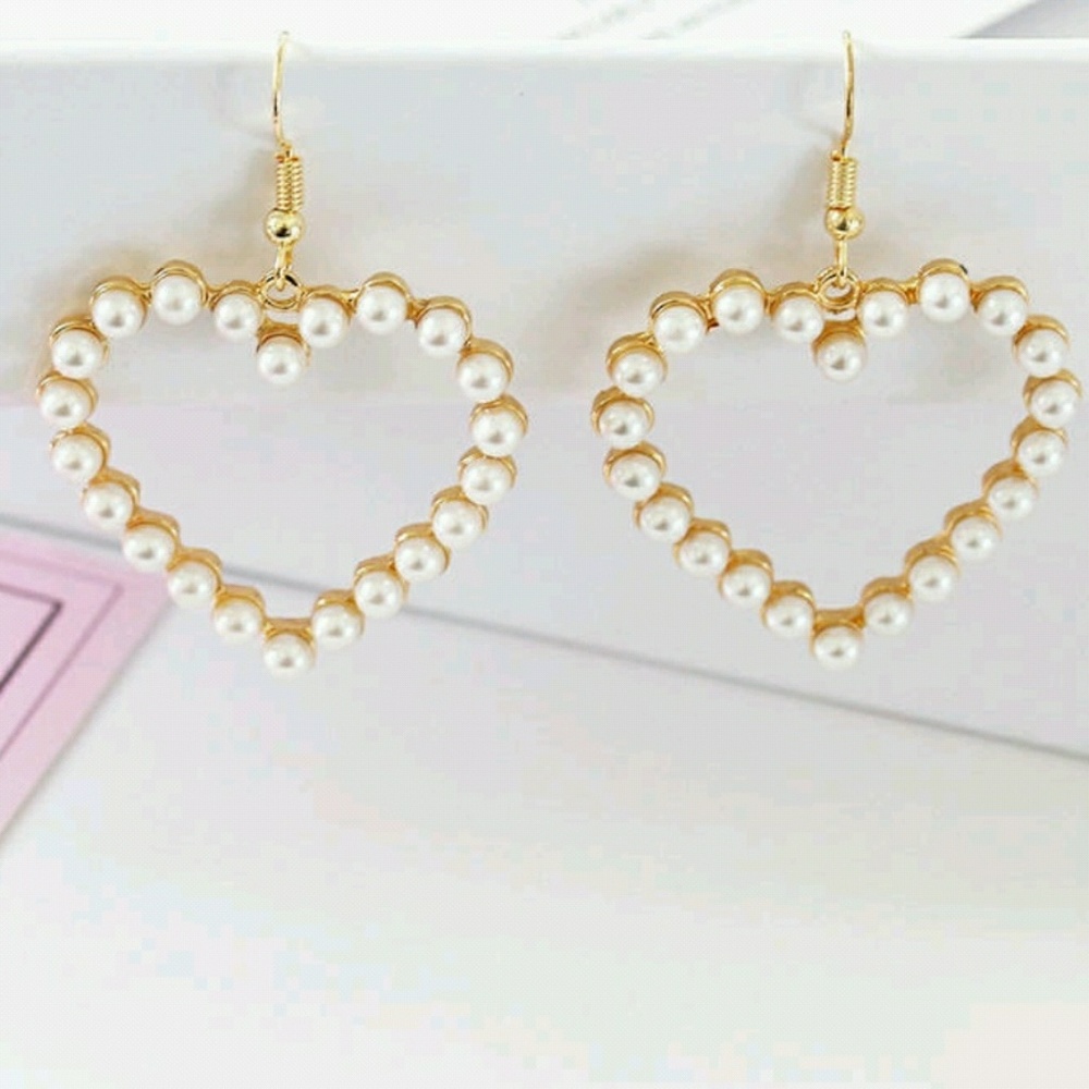 Lovely Heart Pearl Drop Earrings